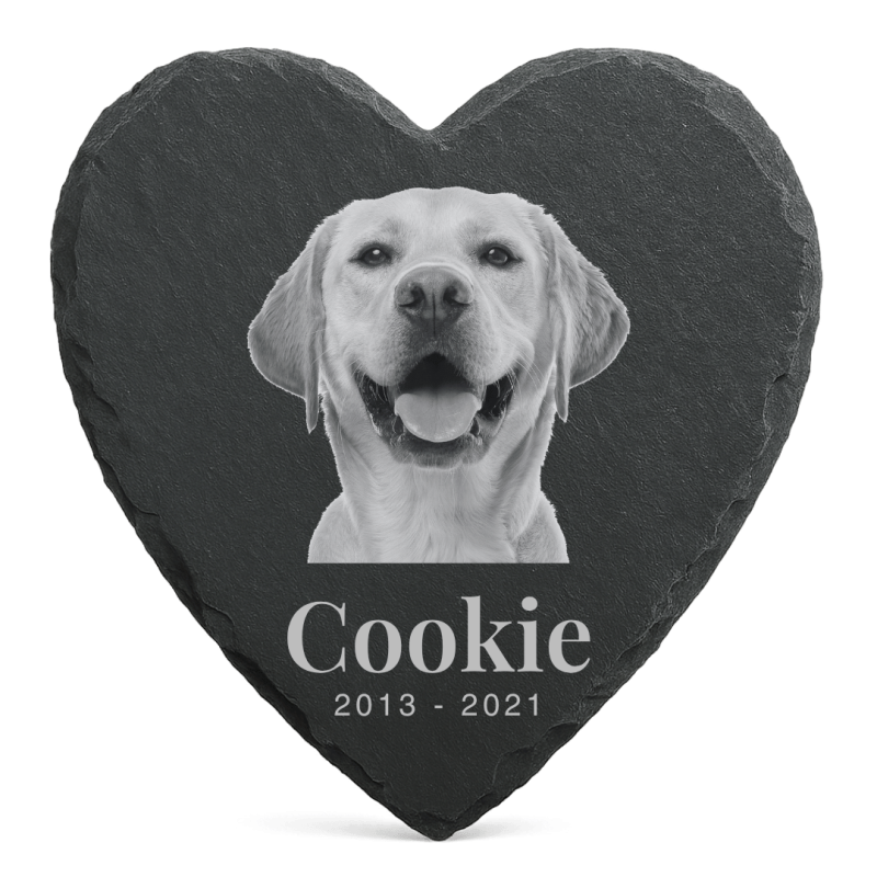 Personalised Heart Pet Grave Marker with Photo – Slate Dog Memorial Garden Plaque with Name & Dates