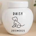 Personalised Ceramic Pet Urn – Dog Cremation Urn for Ashes with Name, Dates & Minimalist Dog Illustration