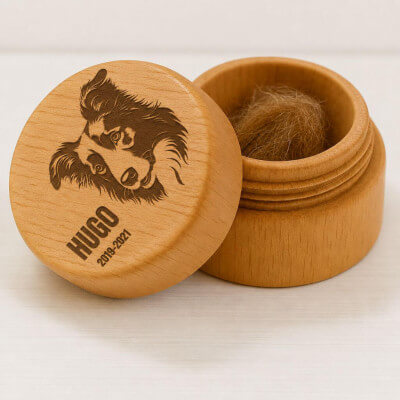 Coffret souvenir rond en bois pour chien avec...