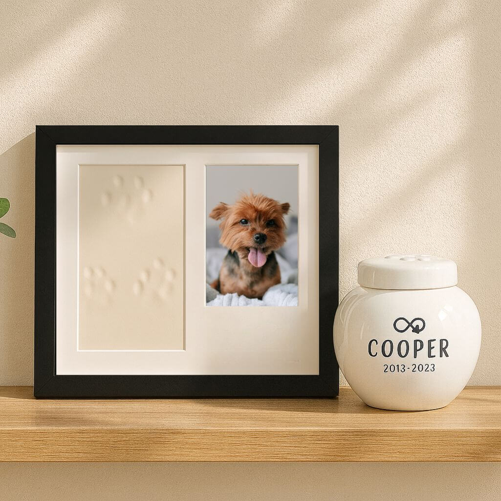 Paw Print Clay & Photo Frame Kit – Wooden Dog Memorial Picture Frame for Indoor Display