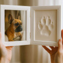 Folding Paw Print Clay & Photo Frame Kit – Wooden Pet Memorial Picture Frame for Indoor Display