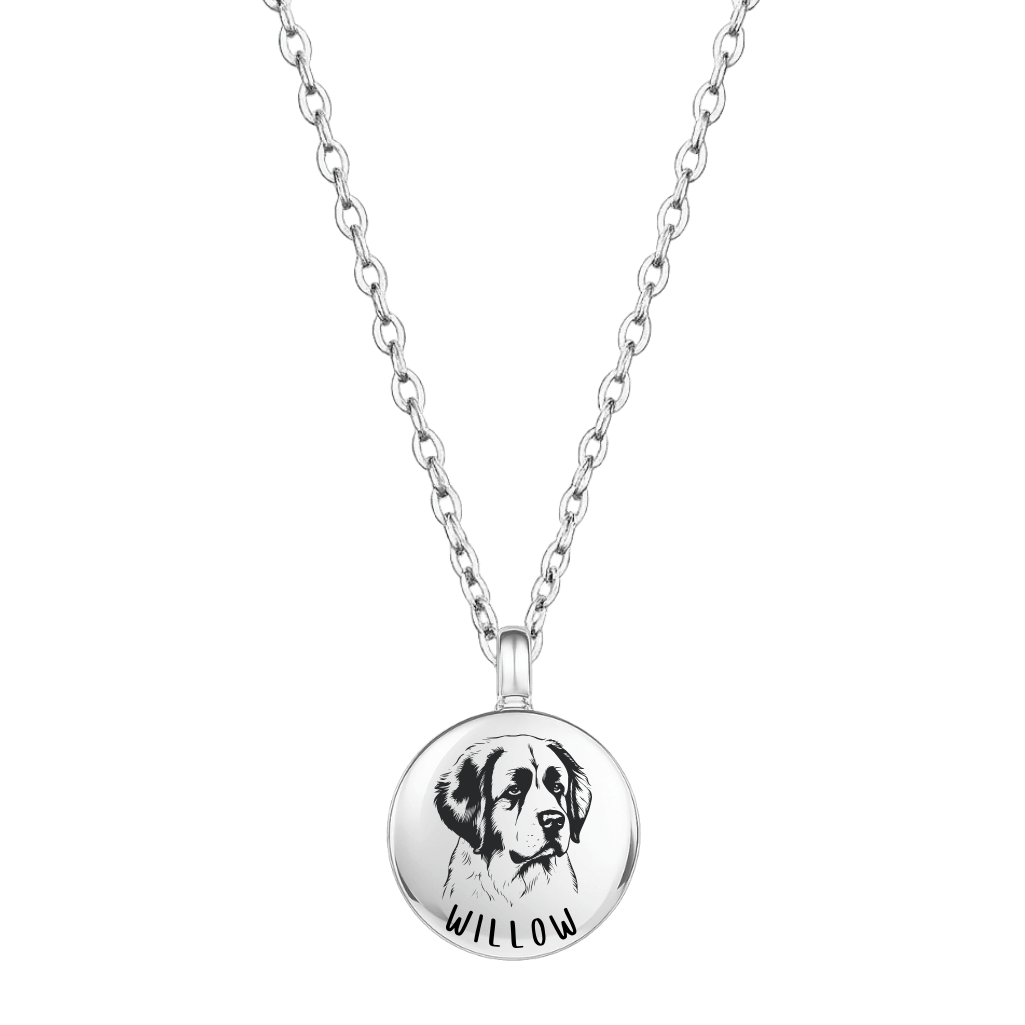 Personalised Pet Memorial Round Urn Necklace – Picture-to-drawing Dog Keepsake with Name