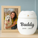 Personalised Ceramic Pet Urn with Sleeping Dog Lid – Cremation Urn for Ashes with Name & Dates