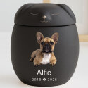 Personalised Ceramic Pet Urn with Sleeping Dog Lid – Cremation Urn for Ashes with Dog's Photo, Name & Dates