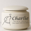 Urne funéraire pour chien personnalisée en céramique – Urne pour chien avec nom, dates, illustration minimaliste & message
