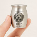 Personalised Pet Keepsake Urn – Mini Dog Urn with Engraved Photo Drawing, Name & Dates