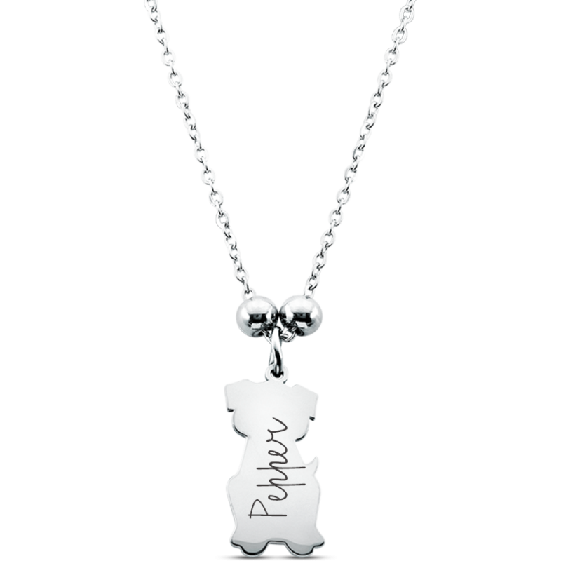 Personalised Dog-Shaped Pet Memorial Necklace – Engraved with Name