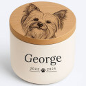 Personalised Ceramic Pet Urn with Engraved Photo Drawing on the lid – Dog Cremation Urn for Ashes with Name & Dates