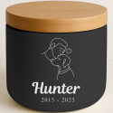 Personalised Ceramic Pet Urn with Man & Dog Illustration – Dog Cremation Urn for Ashes with Name & Dates