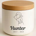 Personalised Ceramic Pet Urn with Man & Dog Illustration – Dog Cremation Urn for Ashes with Name & Dates