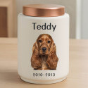 Personalised Ceramic Pet Urn with Photo –  Dog Cremation Urn for Ashes with Name, Dates & Stainless Steel Lid