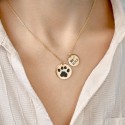 Personalised Pet Memorial 2-Charm Round Necklace – Engraved with Dog's Paw Print, Name & Dates