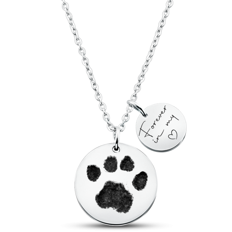 Personalised Pet Memorial 2-Charm Round Necklace – Engraved with Dog's Paw Print, Name & Dates