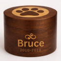 Personalised Wooden Pet Urn with Infinity Paw Heart – Dog Urn with Engraved Name & Dates