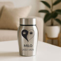Personalised Pet Urn with Name, Dates & Yin Yang Paw Design  – Stainless Steel Dog Urn