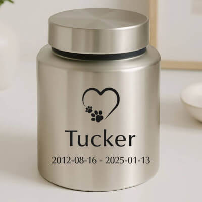 Personalised Pet Urn with Heart Paw Icon, Name...