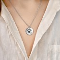 Personalised Pet Memorial Round Necklace – Engraved with Dog's Paw Print & Name