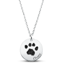 Personalised Pet Memorial Round Necklace – Engraved with Dog's Paw Print & Name