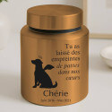 Urne pour chien cylindrique en acier inoxydable personnalisée avec nom, dates, message & motif ange