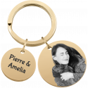 Personalised Pet Memorial 2-Charm Round Keyring - Engraved with Dog's Photo, Name & Dates