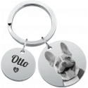 Personalised Pet Memorial 2-Charm Round Keyring - Engraved with Dog's Photo, Name & Dates