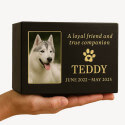 Personalised Black Wooden Pet Urn Box with Photo – Dog Urn with Name, Dates & Tribute
