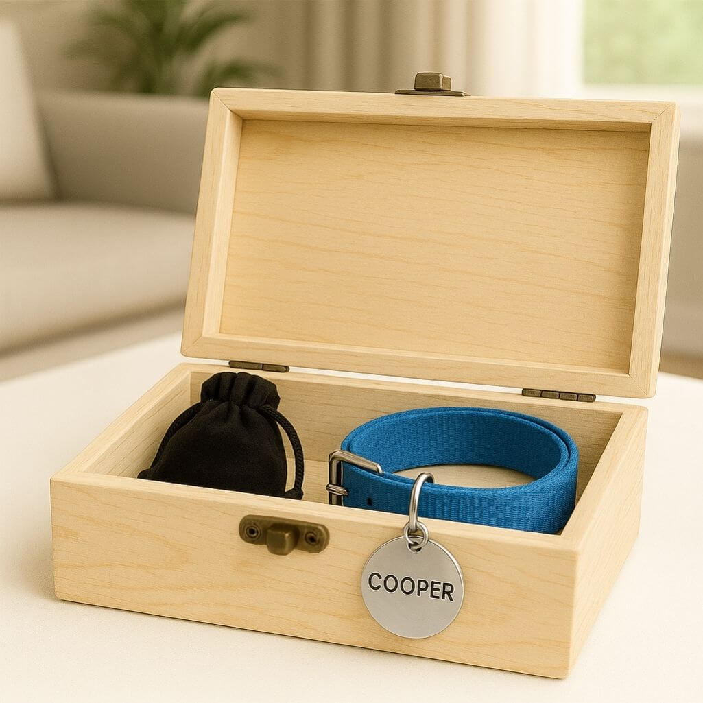 Personalised Light Wood Pet Urn Box with Photo – Dog Urn with Tribute, Name & Dates