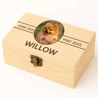 Personalised Light Wood Pet Urn Box with Photo...