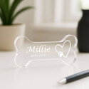 Personalised Pet Memorial Gift - Bone-Shaped Acrylic Plaque Engraved with Name, Dates & Heart Paw Design