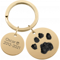 Personalised Pet Memorial 2-Charm Round Keyring - Engraved with Dog's Paw-Print & Name