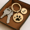 Personalised Pet Memorial 2-Charm Round Keyring - Engraved with Dog's Paw-Print & Name