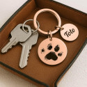 Personalised Pet Memorial 2-Charm Round Keyring - Engraved with Dog's Paw-Print & Name