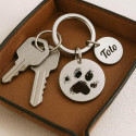 Personalised Pet Memorial 2-Charm Round Keyring - Engraved with Dog's Paw-Print & Name