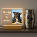 Lampe cadre photo chien personnalisé – Plaque commémorative rectangulaire en acrylique avec LED avec nom, dates & message gravés