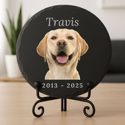 Personalised Round Pet Memorial Stone – Slate...