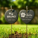 Personalised Round Pet Grave Marker with Metal Hook Stake – Slate Dog Memorial Garden Plaque with Name, Dates & Tribute