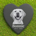 Personalised Heart Pet Grave Marker with Photo – Slate Dog Memorial Garden Plaque with Name & Dates