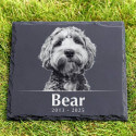 Personalised Square Pet Grave Marker with Photo – Slate Dog Memorial Garden Plaque with Name & Dates