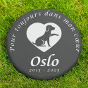 Pierre commémorative chien ronde personnalisée – Plaque souvenir en ardoise avec nom, dates & message