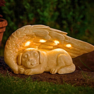 Angel Dog Pet Memorial Stone with Solar LED...