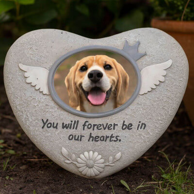 Heart-Shaped Pet Memorial Stone with Photo...
