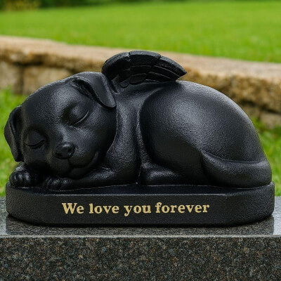 Black Sleeping Angel Dog Pet Memorial Urn –...