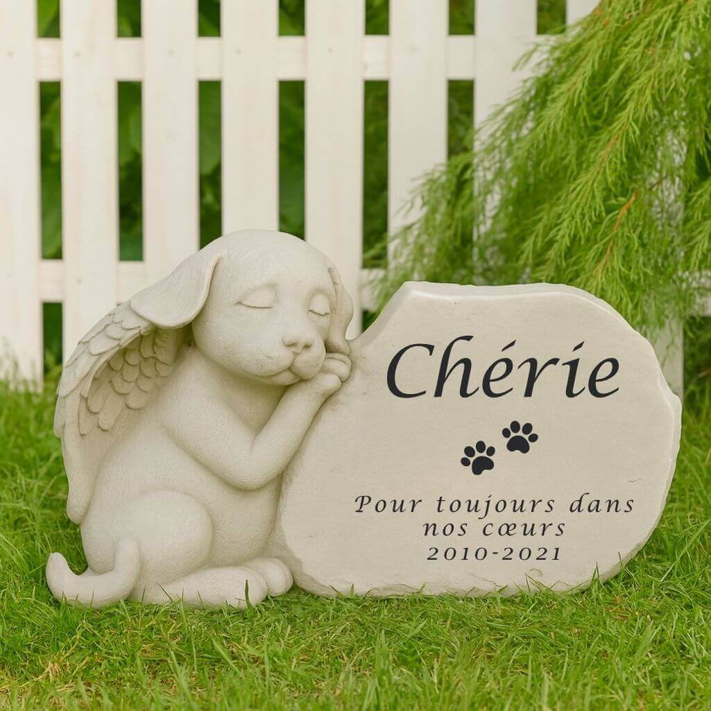 Pierre commémorative ange pour chien personnalisée avec nom & message – Plaque en résine résistante aux intempéries pour jardin