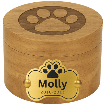 Personalised Wooden Pet Urn with Aluminium Plate  – Dog Memorial Urn with Engraved Name & Dates